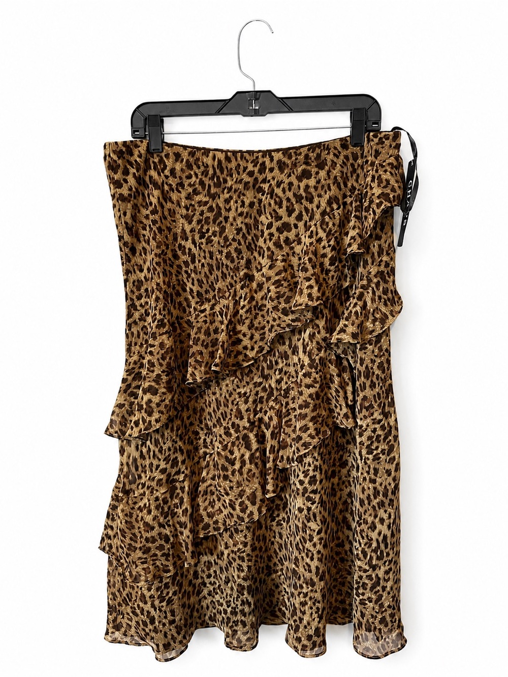 Ralph Lauren Chaps NWT Vintage Leopard Print Ruffle Midi Skirt Women's L